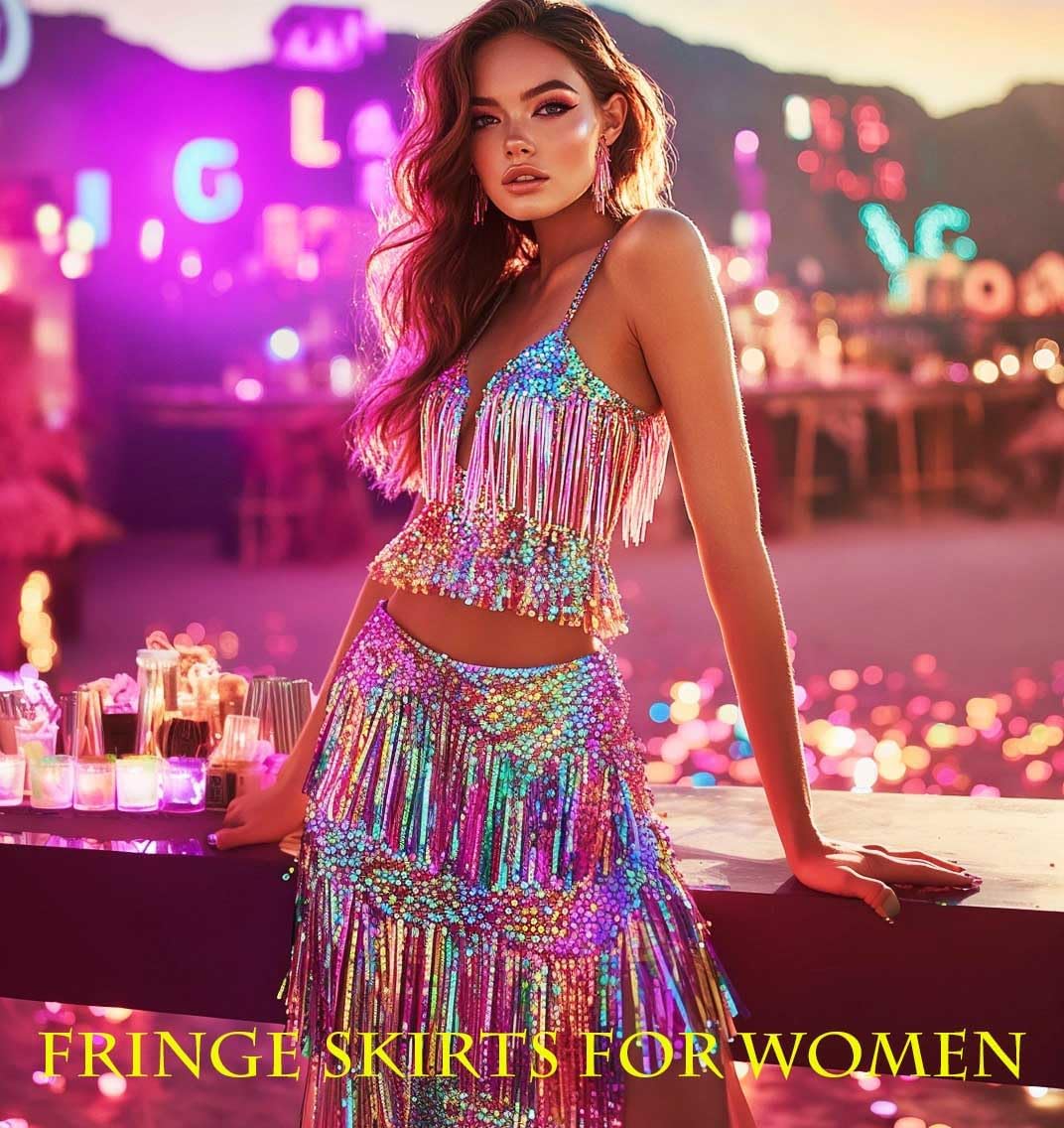 EARENT Fringe Belly Dance Costume Skirt Sequin Skirts Sets for Women