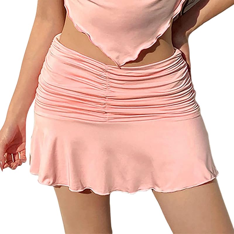 NUFIWI Women Girls Sexy Lace Mesh Skirt Ruffle Pleated Patchwork Mini Tennis Skirt Harajuku Y2K Style