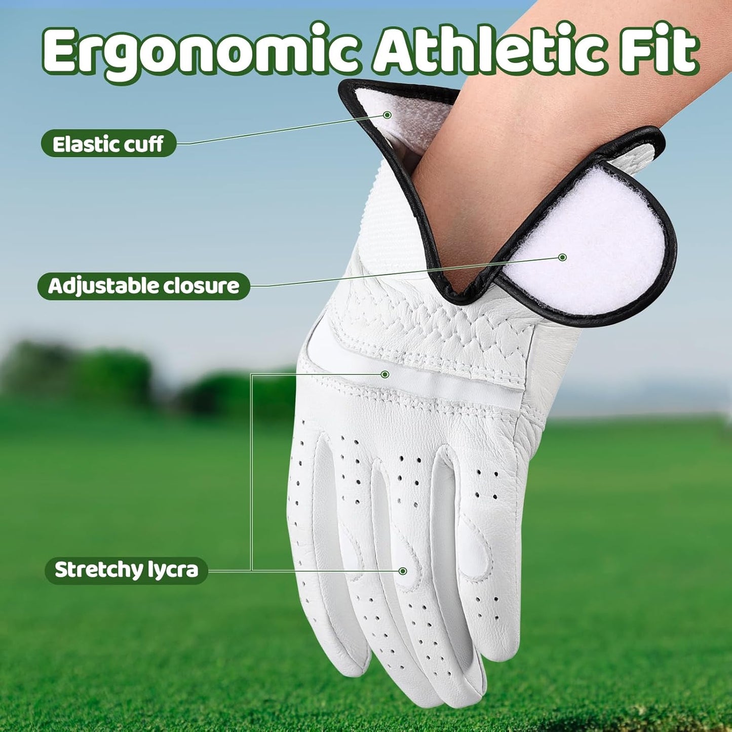 Braventure Kids Golf Glove, Breathable Sheepskin Leather with Good Grip for Right Handed Golfer for Hot and Humid Weather Include Golf Tees & Divot Tool