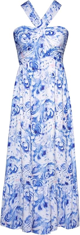 GRACE KARIN 2025 Women's Criss Cross Halterneck Sleeveless Summer Floral Print Flowy A Line Maxi Dress