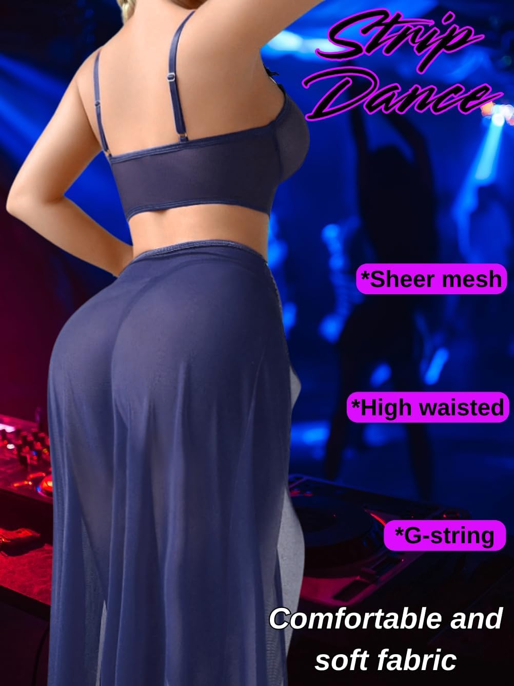 Kaei&Shi High Slit Sexy Lingerie For Women,Sheer Mesh Corset & Pearl Skirt Set,3 Piece Boudoir Outfits Exotic Dancewear
