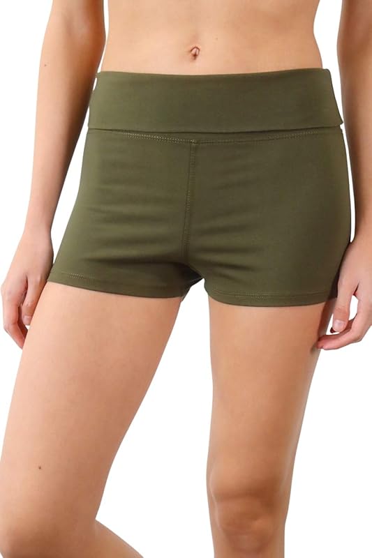 Women’s Fold Over Waist Stretch Cotton Active Yoga Shorts