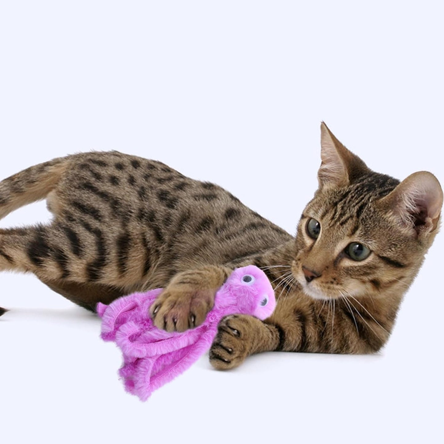 Mjaie Jouet d'activité pour chat en peluche en forme de pieuvre - Jouet de dentition mignon pour chaton - Tige molaire interactive - Résistant aux morsures - Rose