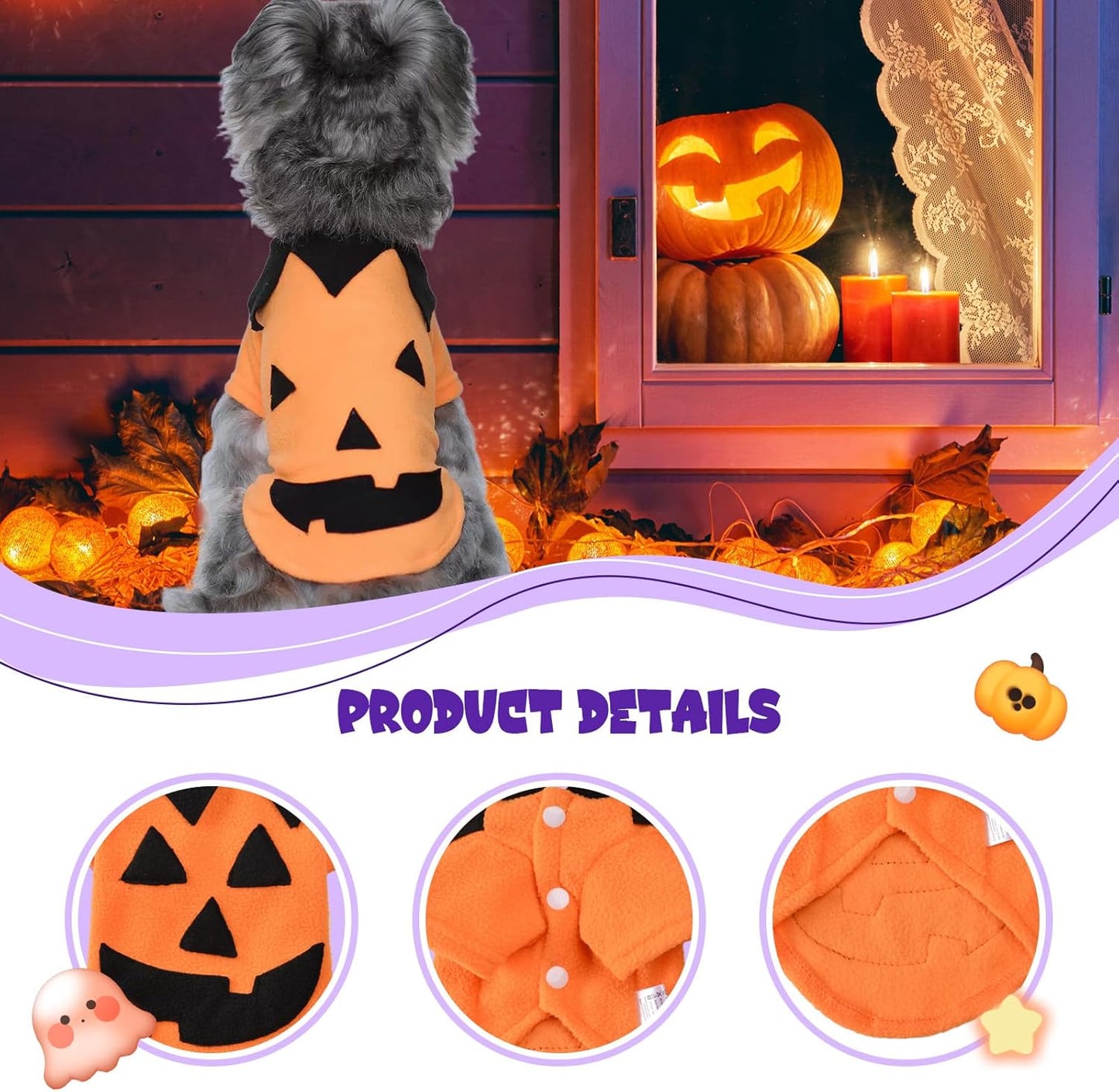 Dog Clothes Small Dog Fleece Shirts Pumpkin Head Smiley Winter Coat for Dogs Halloween Party Pet Costume 03-Orange Medium