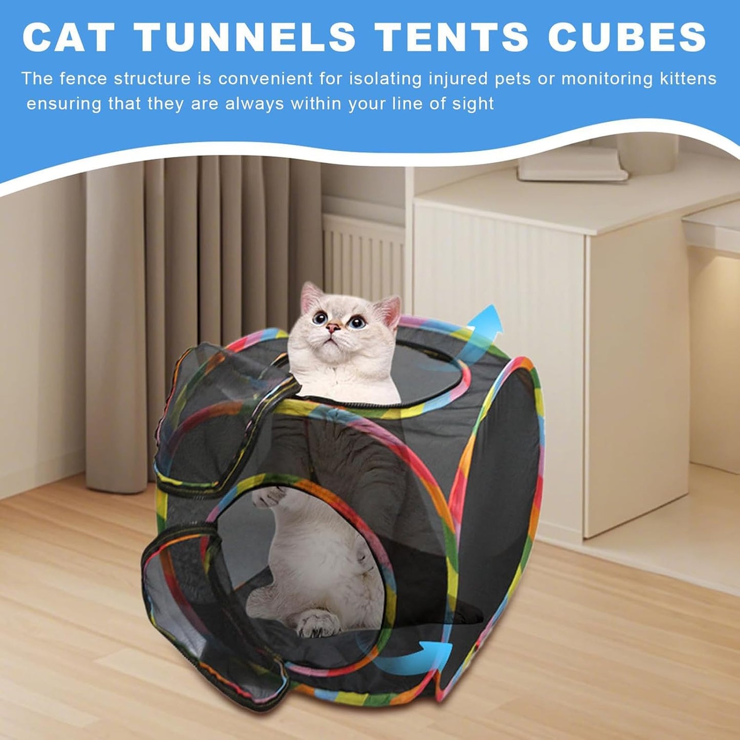 Cat Cube Tent, Rolling Cat Cube, Mesh Cube for Cats, Pet Play Cubic Outdoor, Folding Pop Open Pet Animal Playpen, Ventilated Pet Playhouse for Puppy Kitten Bunny (Black)