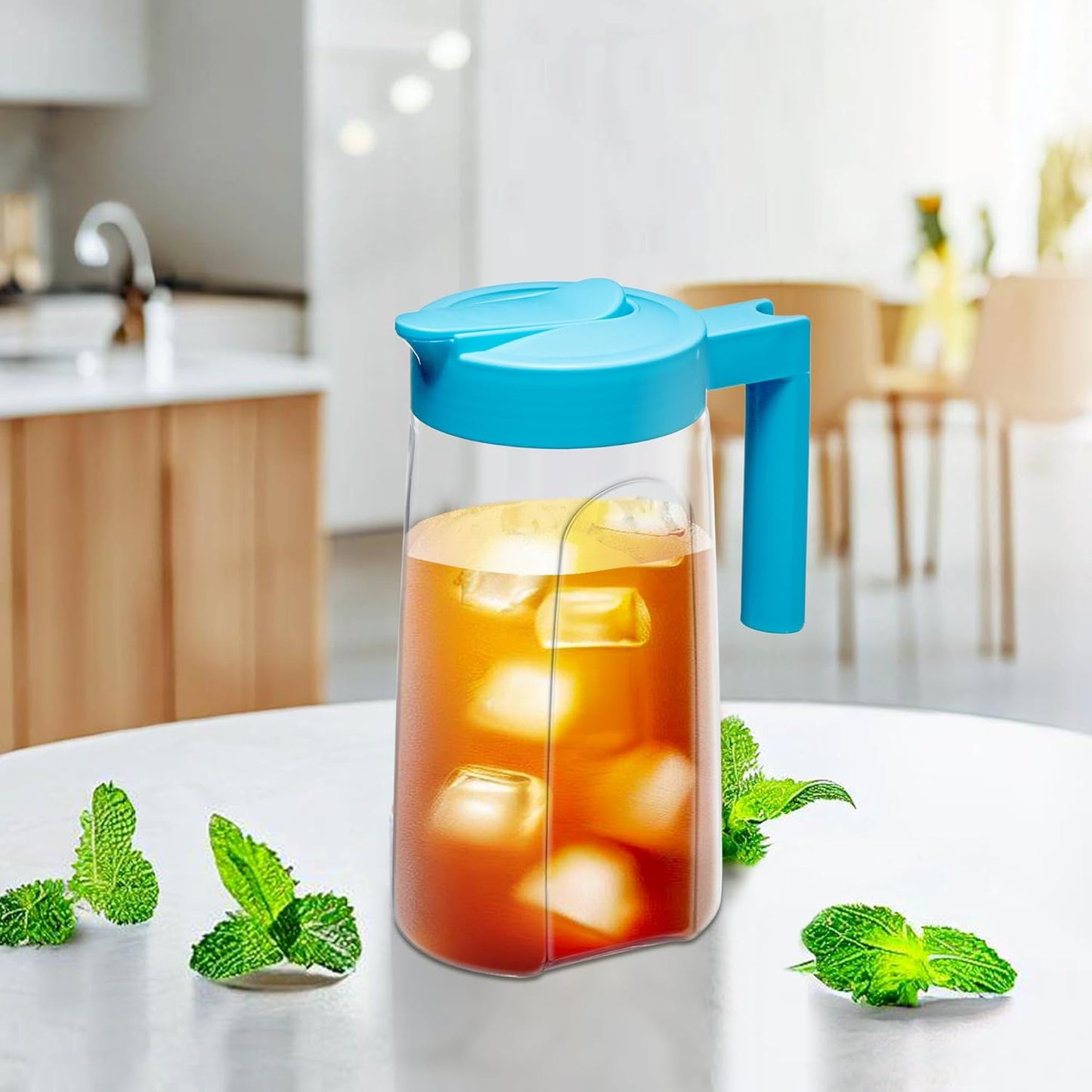Amazing Abby - Slim Mini - Tritan Pitcher (48 oz), Unbreakable Plastic Water Pitcher with Lid, BPA-Free, Heat-Resistant, Dishwasher-Safe, Great for Iced and Hot Drinks, Indoors and Outdoors, Blue