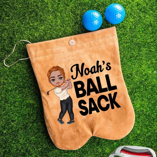 Personalized Golf Ball Bag Cartoon Character Flannel - Custom Name, Golf Accessory Bag with 2 Balls, Birthday Gift for Golfers