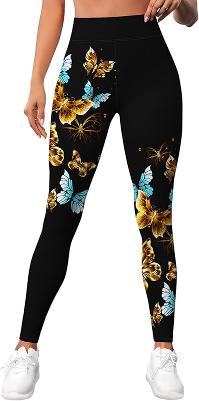 Leggings for Women Workout Funny Printed Gym Athletic Womens Yoga Pants Camo Print Legging Camouflage Floral Tropical Pants