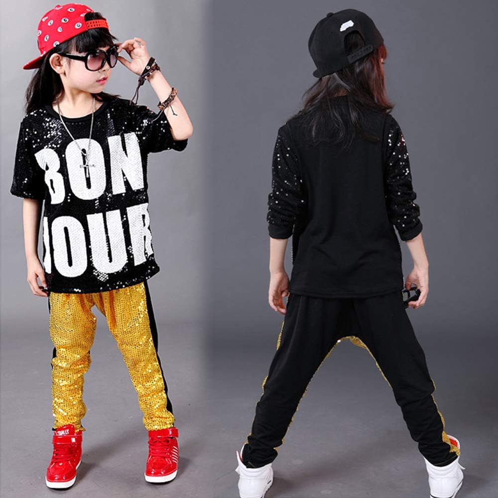 lontakids Boys Girls Sequins Hip Hop Costume Modern Hip-hop Street Dance Clothing Set