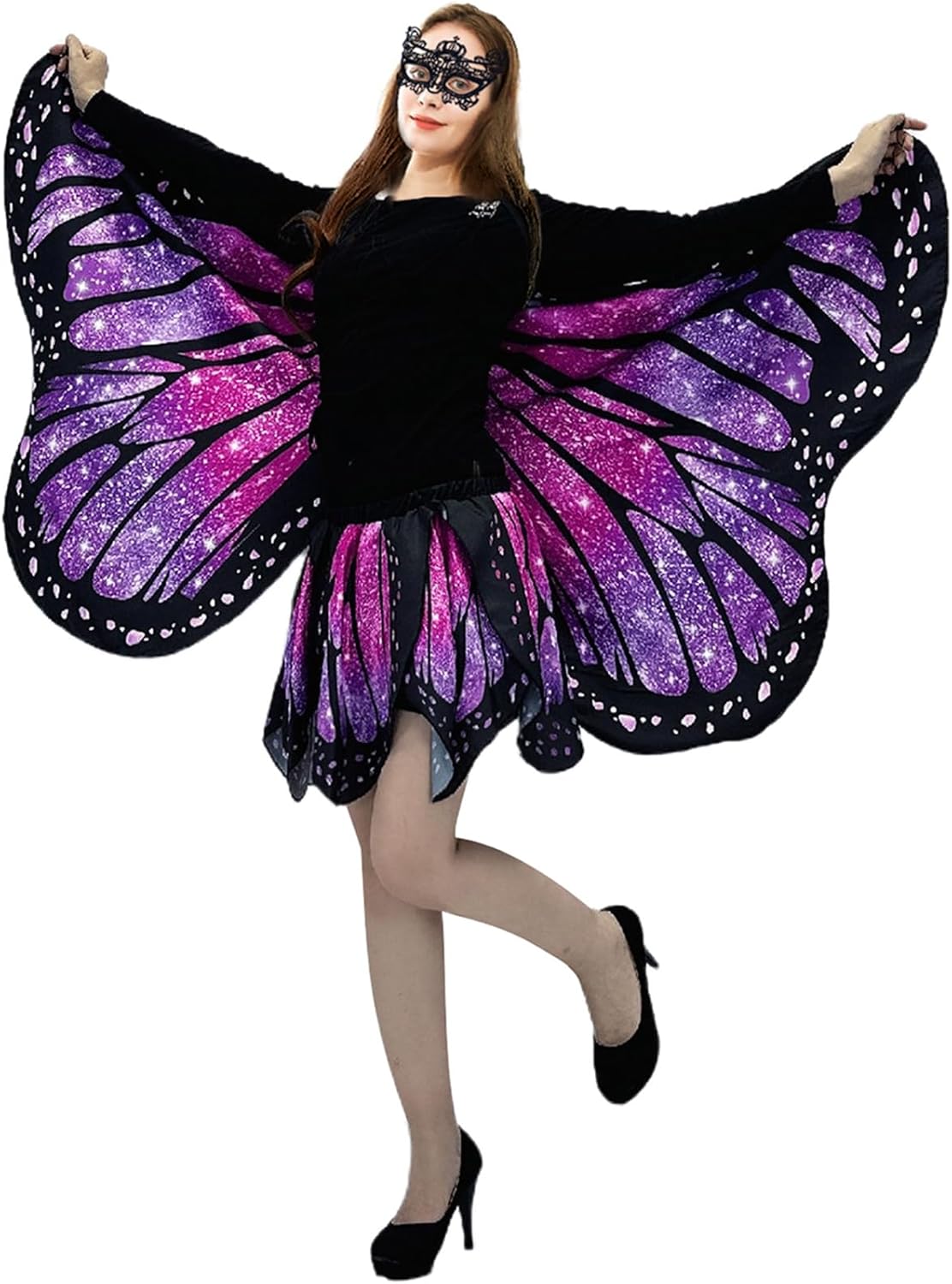 Butterfly Costumes for Women - Double-Sided Printing Butterfly Wings Cape with Skirt for Adults Halloween Costumes