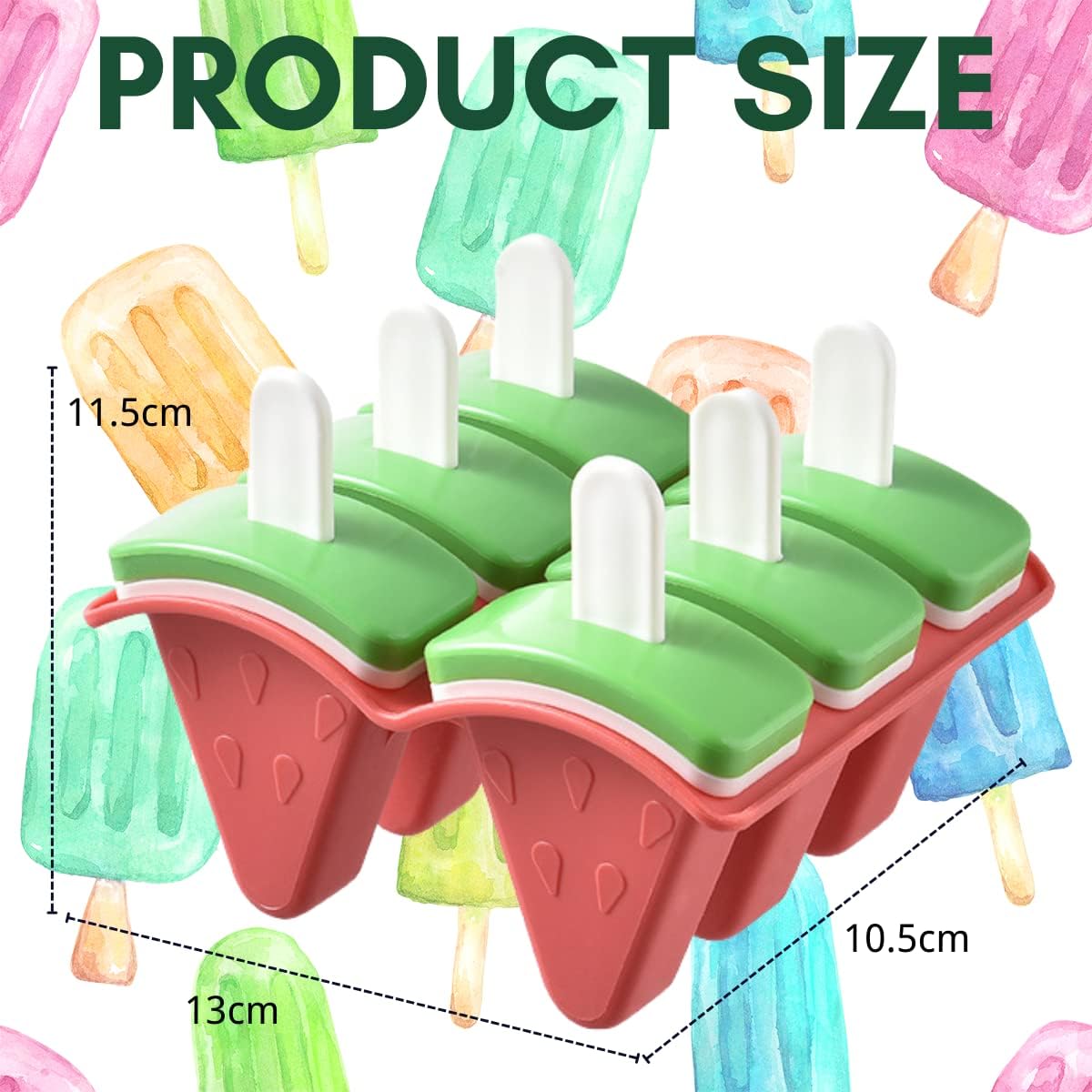 Crethinkaty Popsicle Mold Set, 6 Watermelon Popsicle Maker, Reusable Ice Cream Molds - Dishwasher Safe, Tolder Babies and Homemade Popsicle