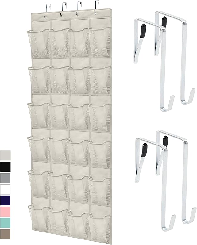 GORILLA GRIP Over the Door Shoe Organizer, 24 Large Breathable Mesh Pockets, Space Saving Hanging Storage Holder, Closet Rack Hanger Holds Up to 40 lbs, Hangs on Closets for Shoes, Accessories, Black