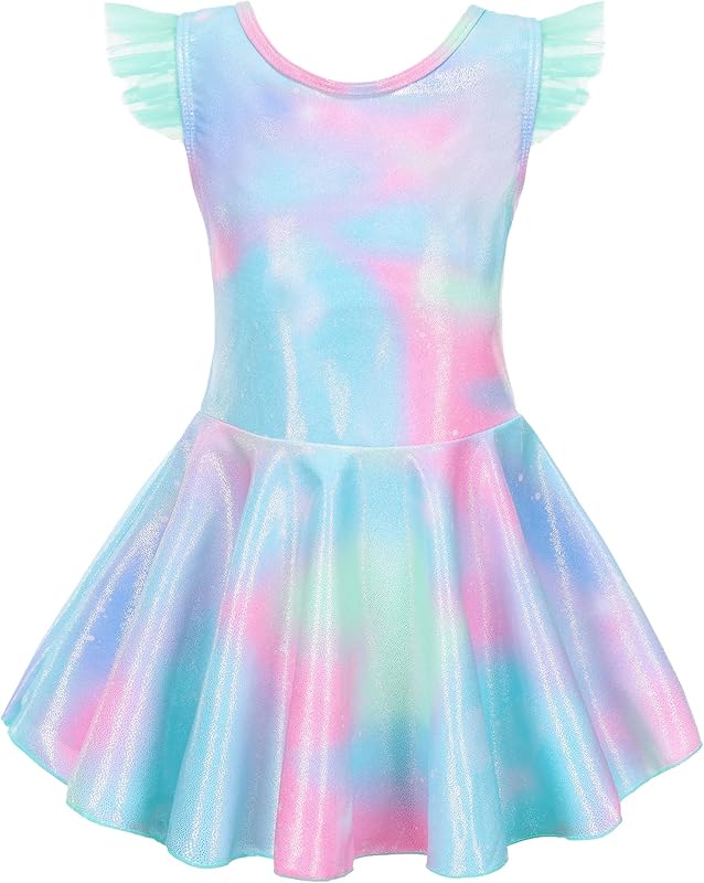 Girl One Piece Swimsuit with Short Modest Beach Swim Dress Printed Skirted Bathing Suit