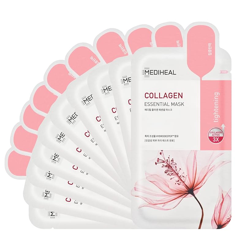 Mediheal Official Best Korean Sheet Mask - Collagen Essential Face Mask Lifting and Firming For All Skin Types Value Sets (4 Count (Pack of 1))
