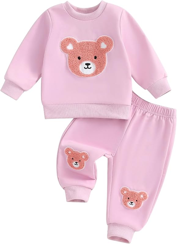 WZTYYDS Toddler Baby Girl Fall Winter Clothes Bear Embroidered Long Sleeve Sweatshirt Pants Outfits Set 2Pcs Sweatsuit