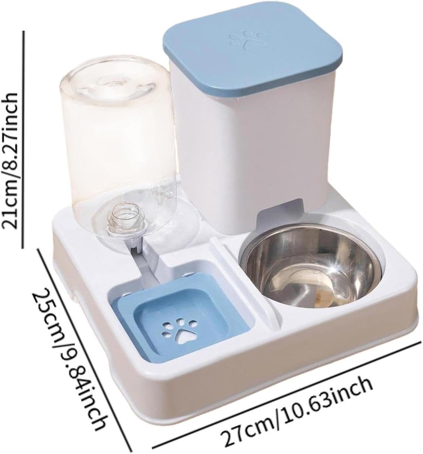 Automatic Pet Feeder, Cat Food and Water Bowl Set, Removable 2 in 1 Feeder and Waterer Set, This Two-Piece Set is Suitable for Pet Feeding, Including Small and Medium-Sized Dogs, Kittens (Dark Blue)