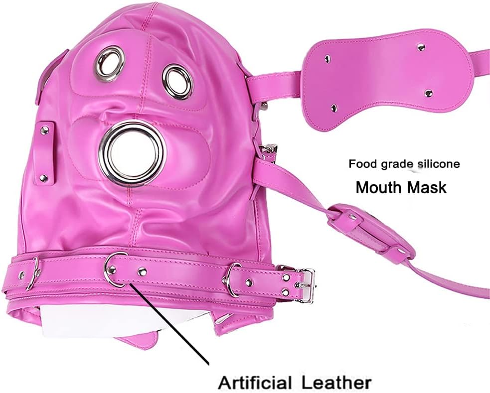 Soft Leather Halloween Mask, Full Face Breathable Portable Headgear Cosplay Head Hood Mask, Funny Masquerade Costume (3.93 inch, Pink)
