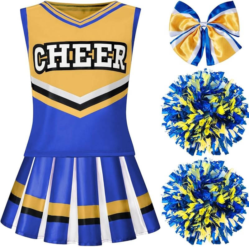 Spooktacular Creations Girl Cheerleader Costume, Halloween Cute Cheer Uniform Outfit with Accessories for Dress Up Parties
