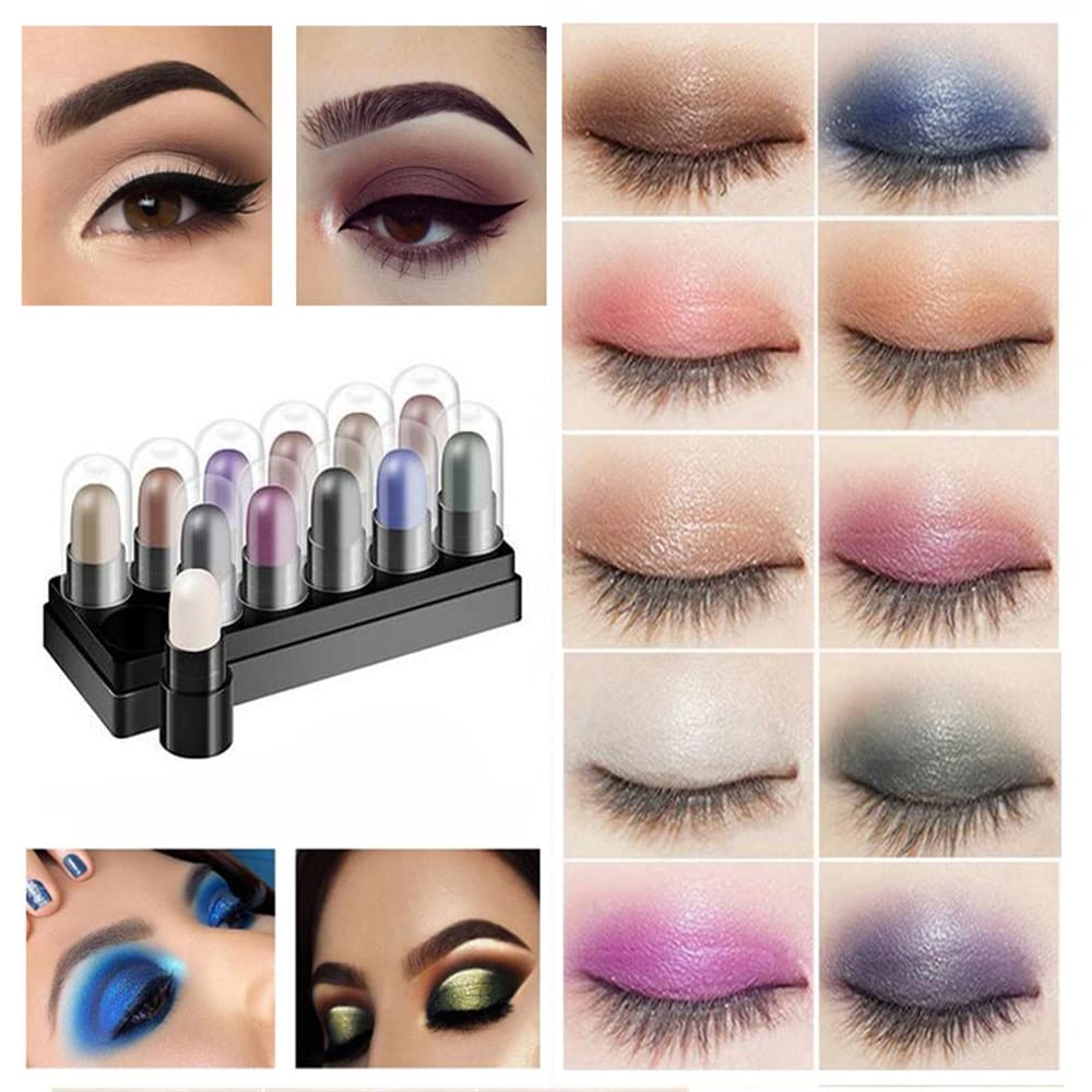 12 Color Eyeshadow Stick Set, Long Lasting 24 Hour Eyeshadow Palette, Waterproof & Sweat-proof, Hypoallergenic, Highlighter Eye Liner, Multi-dimensional Eyes Look