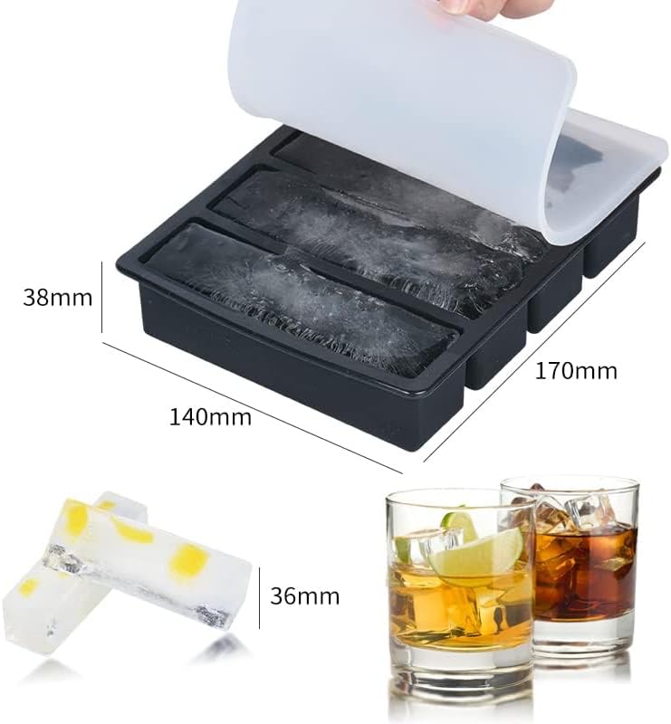 LONGFITE Large and Long Ice Cube Tray 2 Pack Silicone Freezing Container Sticks with Lid for Whiskey, Water Bottle, Food Leftovers and Baking