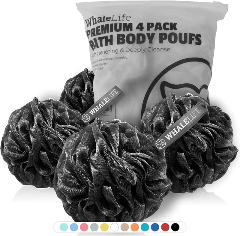 Loofah Sponge Bath Sponge for Women Men 4 Pack (Purple Brown Green Blue)