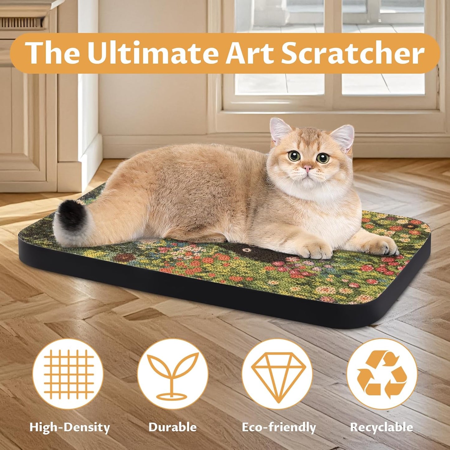 Art Cat Wall-Mountable Scratching Board 16.7x11x1 Inch Cat Wall Scratch Pad and Scratcher for Indoor Cats Furniture Protector（Flower Garden）