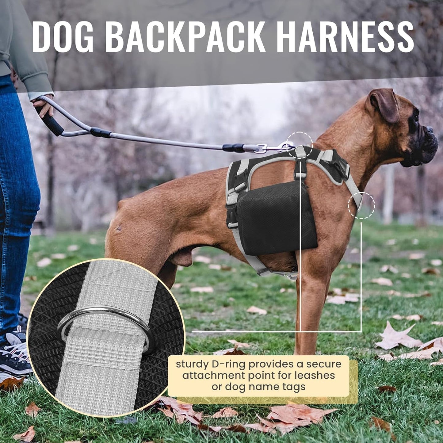 DORA BRIDAL Dog Backpack for Medium & Large Dogs, Dog Backpack Harness, Dogs Hiking Backpack with Side Pockets, Outdoors Pet Saddle for German Shepherd, Labrador (Black, Large)