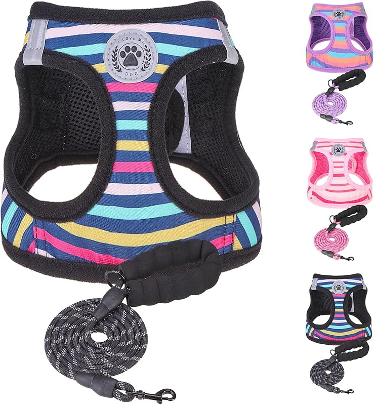 BEAUTYZOO Plaid Dog Harness and Leash Set for XS S Pets, Step-in No Choke No Pull Soft Mesh Vest Harness, Reflective for Extra-Small/Small Medium Puppy Dogs and Cats, Beige S