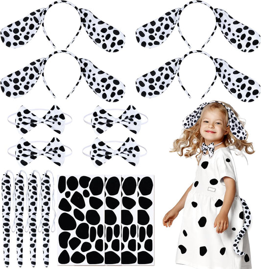 Girls 101 Days of School Costume Set 16Pcs Dog Ear Headbands Bow tie Tail Dalmatian Dog Costume Accessories for World Book Day Cosplay Dress Up