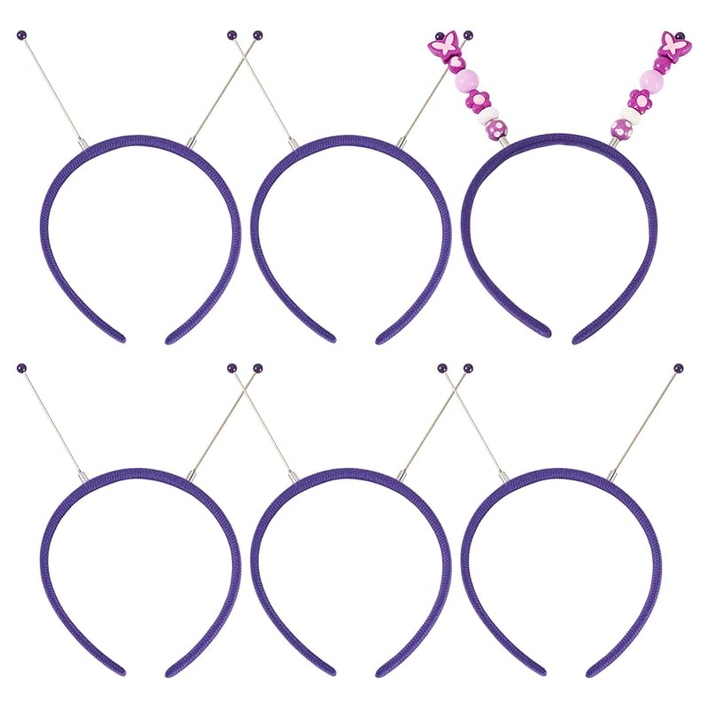 Beadthoven 5Pcs DIY Beadable Headbands Cute Fabric Wrapped Plastic Beaded Headbands Elastic Bead Headband for Women DIY Hair Accessories Party Birthday Christmas Decorations Hot Pink