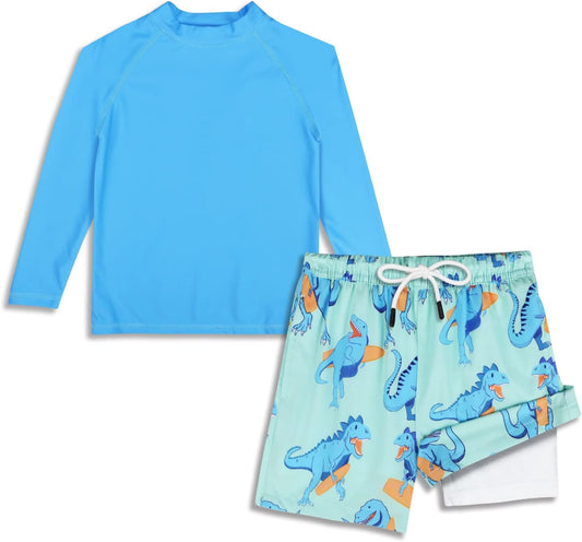 MILANKERR Toddler Boys Rash Guard Sets,Swim Trunks with Compression Liner UPF50+