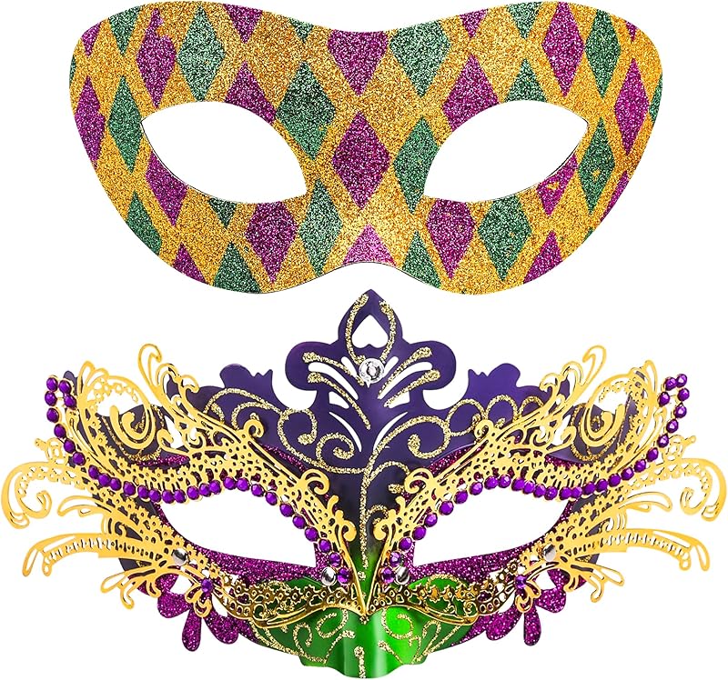 SIQUK Couple Masquerade Masks Metal Venetian Party Mask Halloween Costume Mask Mardi Gras Mask for Couples Women and Men