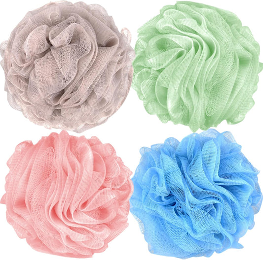 Fu Store Loofah Sponge Shower Loofahs 70g Bath Sponges Mesh Balls 4 Colors Body Scrubber Exfoliator Wash Back Scrubber Bathroom Men Women 4 Pack Scrubbers Cleaning Bathing Accessories, 70g Solid Color