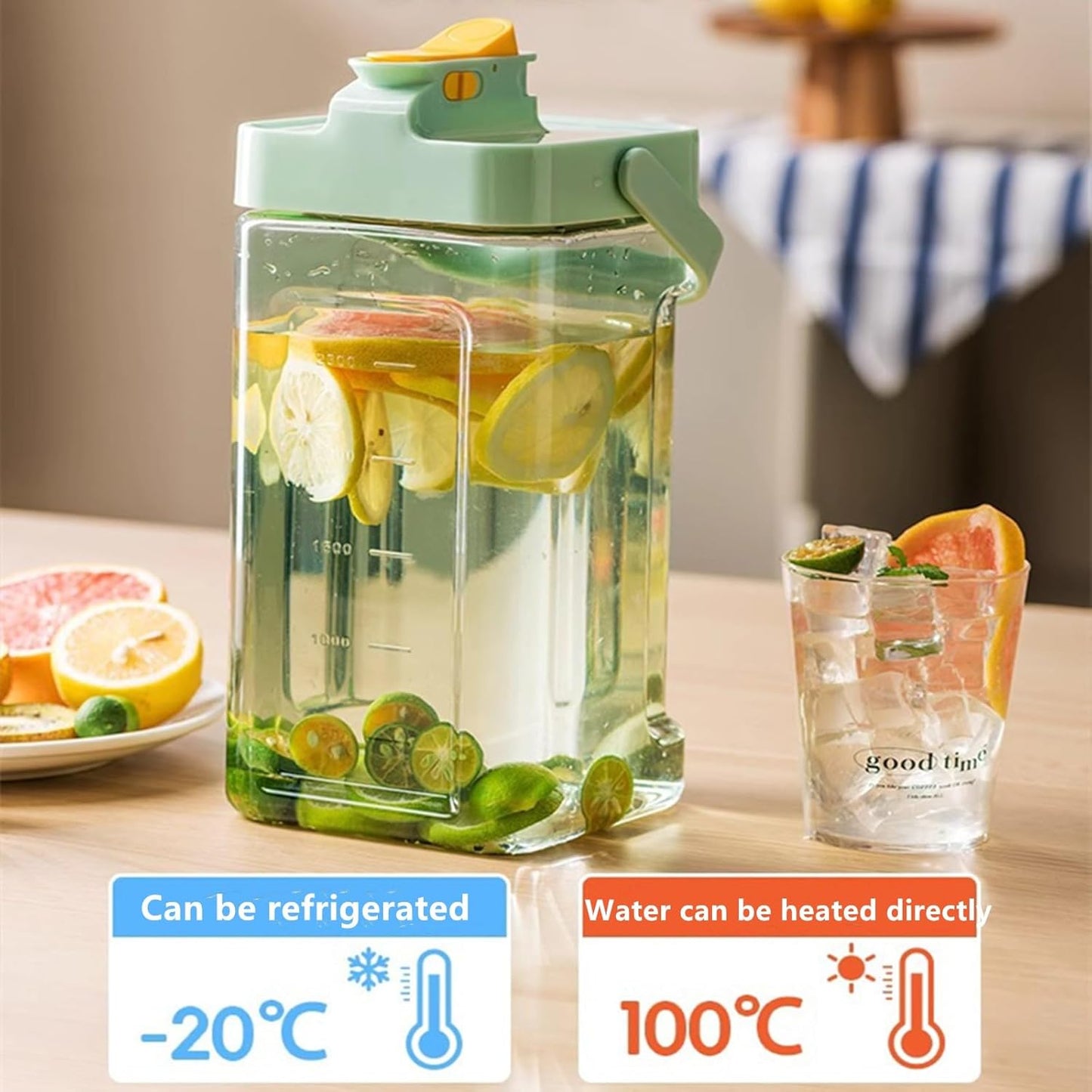 GeRRiT 123fl oz cold water bottle, clear plastic kettle with lid, refrigerator kettle, BPA-free, shatters resistant, perfect for iced tea, Sangria, lemonade, juice, milk, etc (warm white), neutral