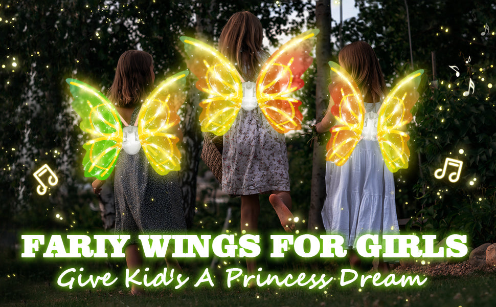 Electric Fairy Wings and princess wand for Girls, Princess Dress up Costume, Moving Butterfly Wings with LED Lights and Music, Toys for Kids as Halloween Birthday Christmas Party Cosplay Gift