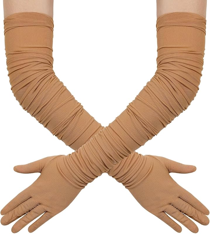 Hazhlko Women's Super Long Stretchy Ruched Mesh Tulle Sheer Gloves Costume Opera Party 1920's Dance Gloves