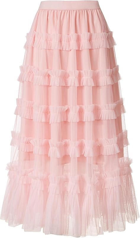 Tulle Skirts for Women Long Length Tutu Fairy Tiered Skirt A Line Mesh Elastic Waist Skirts