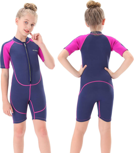 Seaskin Kids Wetsuit for Boys Girls Toddlers, 2mm Front Zipper Shorty Wetsuits, 3mm Back Zip Full Wetsuit, Neoprene Thermal Swimsuits for Diving Surfing Swim Lessons