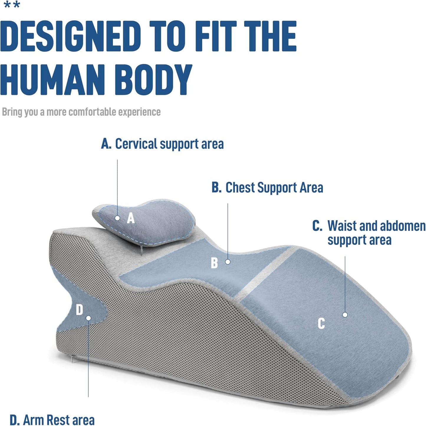 Daneey Reading Pillow for Bed Adult, Back Pillow for Bed Sitting Up, Back Support Pillow with Adjustable Headrest，Memory Foam Pillows for Abdomen, Lumbar, Back, Gray, 14.6 * 10 * 24IN