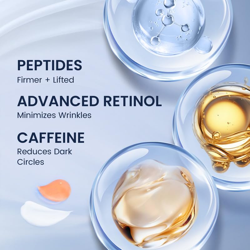 Dual Eye Cream with Advanced Retinol, Peptides, Caffeine for Puffy Eyes and Dark Circles, Wrinkles, Anti Aging, Under Eye Bags Treatment, Instant Tightener, Fragrance Free, 0.68 OZ