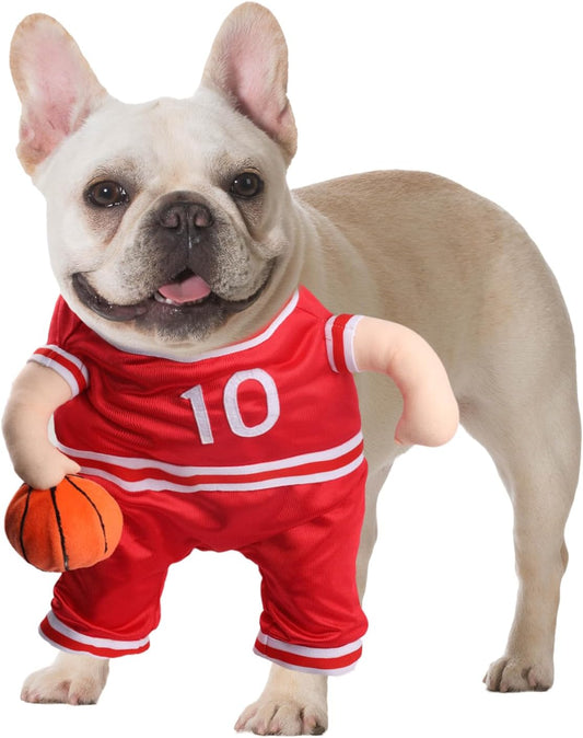 DELIFUR Dog Basketball Player Costume - Pet Halloween Costume Adjustable Funny Dress Up Sports Outfit Cosplay Clothes for Small Medium Dog (Red Basketball, Medium)