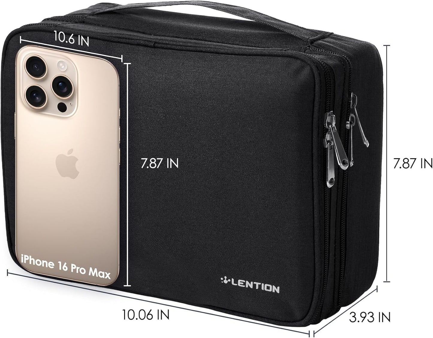LENTION Cable Electronics Organizer Bag Pouch, Travel Accessories Carry Case Waterproof Double Layers All-in-One Storage Bag Carrying for Cord, Charger, Power Bank, Earphone Black