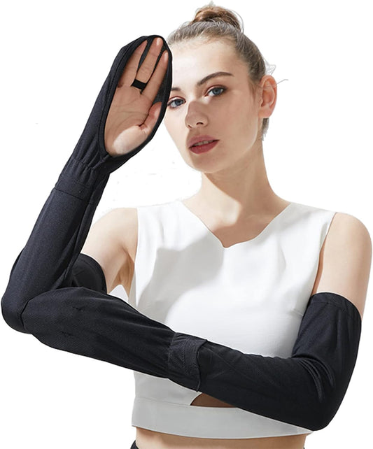 Driving Fingerless Sun Sleeves, Adjustable Arm Sleeve with Gloves, UV Protection Cooling Arm Cover for Gardening