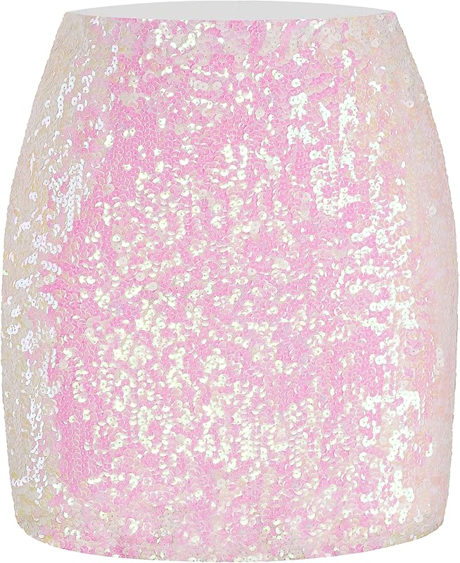 Maner Women's Sequin Skirt Sparkle Stretchy Bodycon Mini Skirts Night Out Party