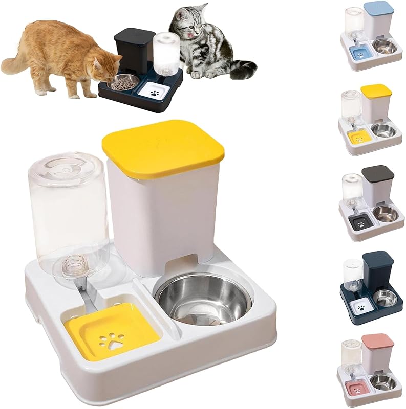 Automatic Pet Feeder, Cat Food and Water Bowl Set, Removable 2 in 1 Feeder and Waterer Set, This Two-Piece Set is Suitable for Pet Feeding, Including Small and Medium-Sized Dogs, Kittens (Dark Blue)