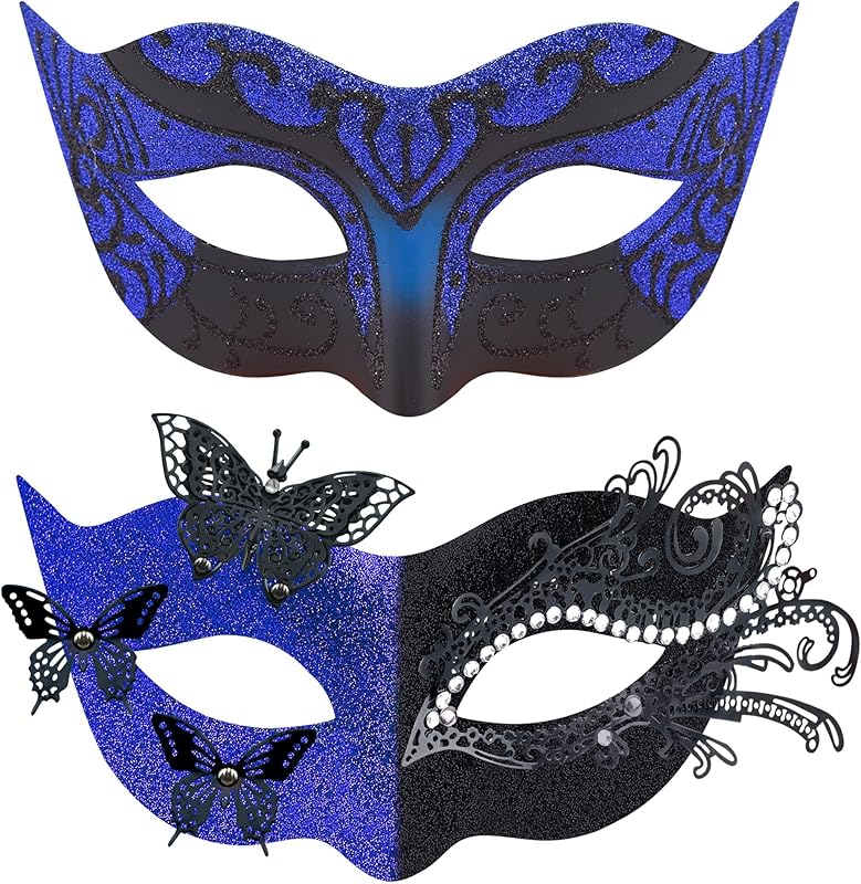 SIQUK Couple Masquerade Masks Metal Venetian Party Mask Halloween Costume Mask Mardi Gras Mask for Couples Women and Men