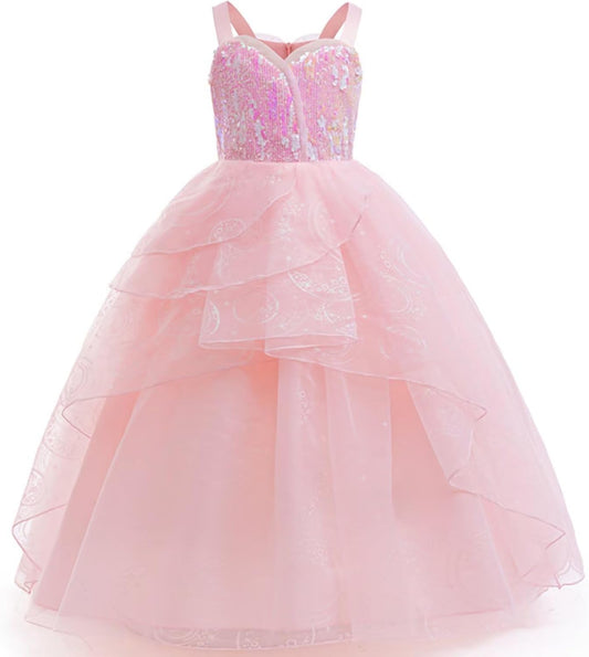 Wicked Glinda Costume for Girls Witch Pink Sequins Tulle Dress Up