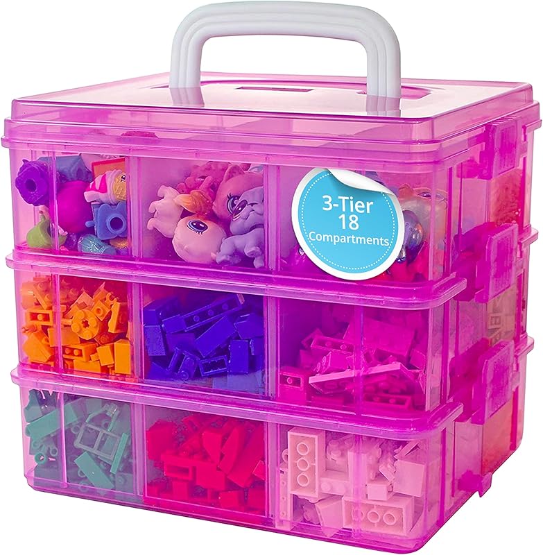 Bins & Things Clear 3-Tier Stackable Storage Containers with Lids - 18 Adjustable Compartments for Bead - Organizing Drawers for Jewelry, Kids Toys, Makeup