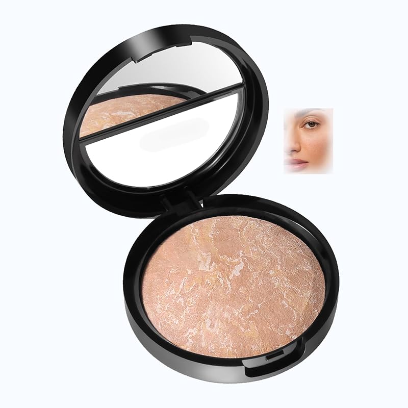 AKARY Baked Powder Foundation, Oil Control Correcting Foundation, Buildable Light to Medium Coverage - Demi-Matte Natural Flawless Finish Smooth Lightweight Setting Powder Palette, 01 Porcelain