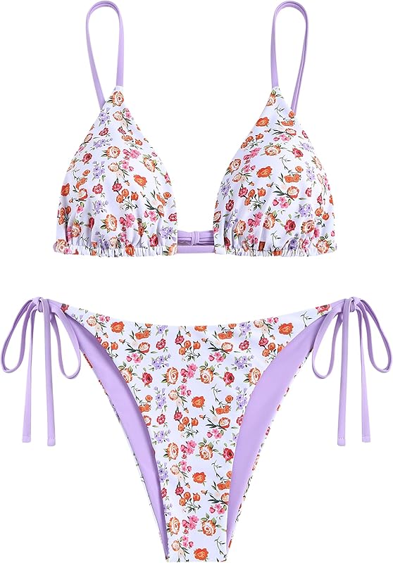 ZAFUL Women's Triangle Bikini Floral String Bikini Set Two Piece Swimsuit Bathing Suits